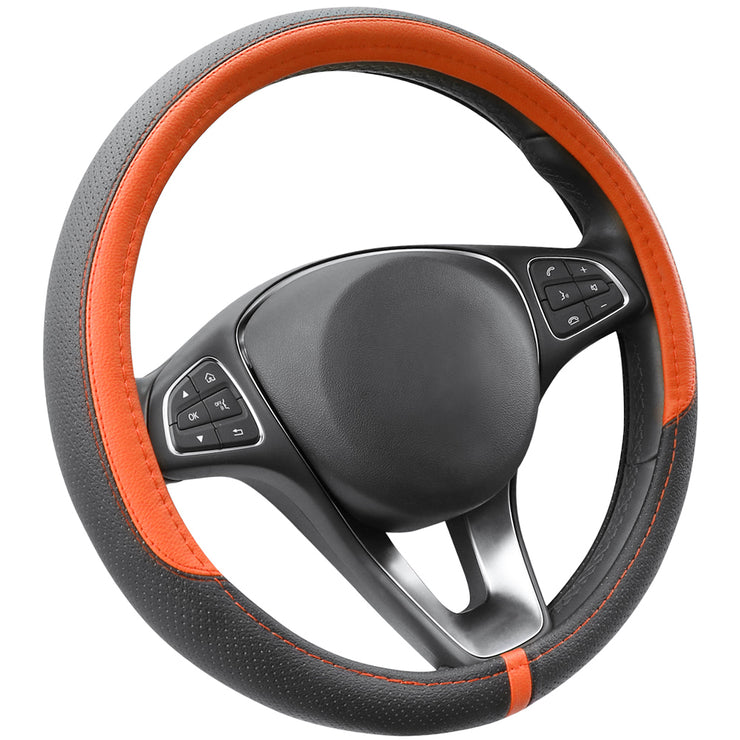 COFIT Breathable and Non Slip Microfiber Leather Steering Wheel Cover Universal 15 Inch - Orange and Black