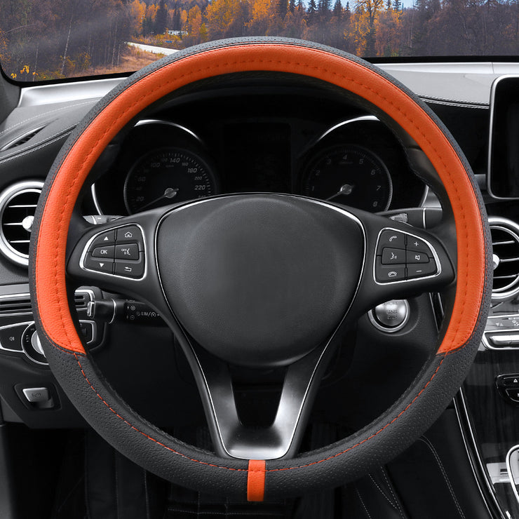COFIT Breathable and Non Slip Microfiber Leather Steering Wheel Cover Universal 15 Inch - Orange and Black