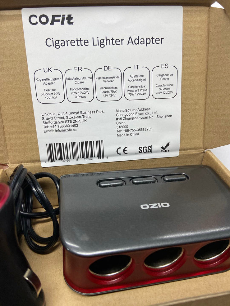COFIT Cigarette Lighter Adapter, 3-Socket 70W 12V/24V Socket Splitter –  Cofit