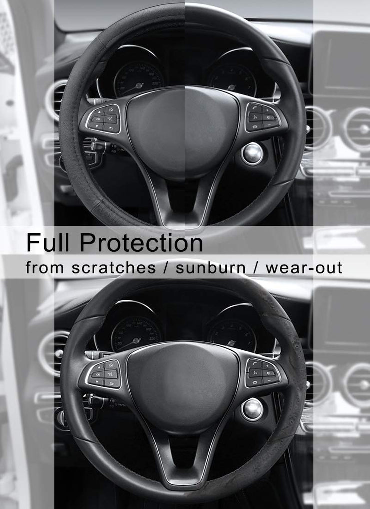 Cofit Microfiber Leather Steering Wheel Cover Universal Size 37-38cm Black