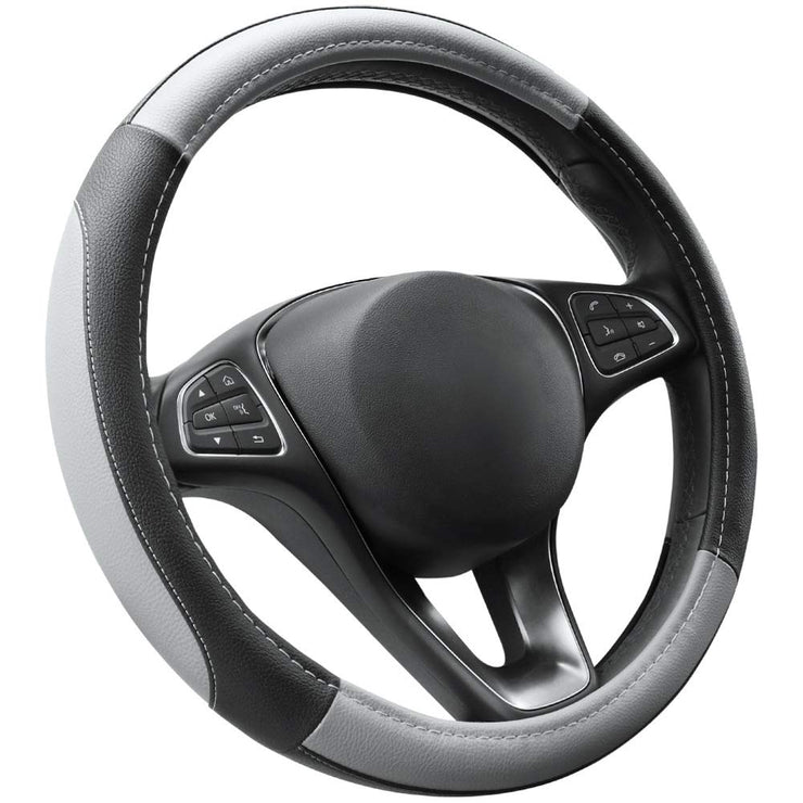 Cofit Microfiber Leather Steering Wheel Cover Universal Size 37-38cm Grey and Black