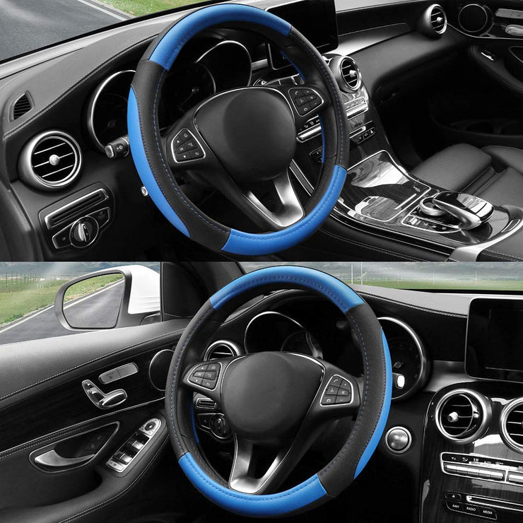 Cofit Microfiber Leather Steering Wheel Cover Universal Size 37-38cm Blue and Black